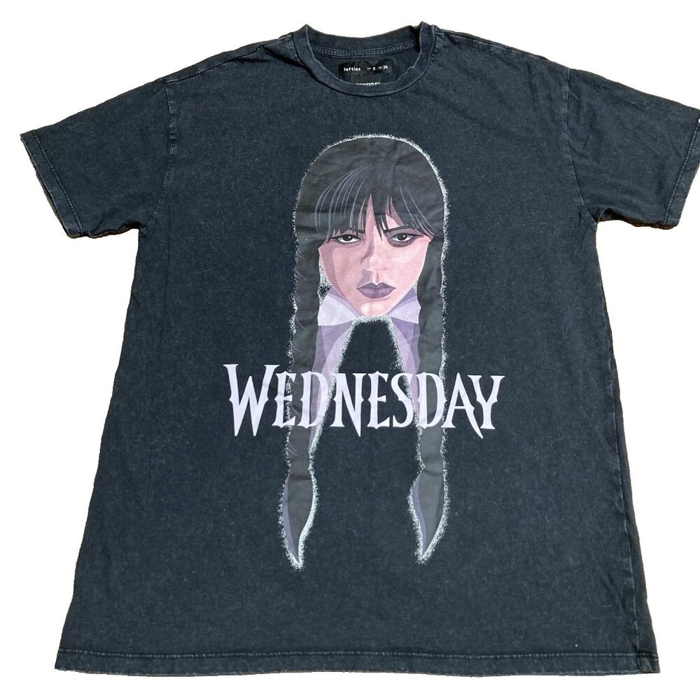 Lefties Wednesday T- Shirt Size S short Sleeve Mineral Wash Black